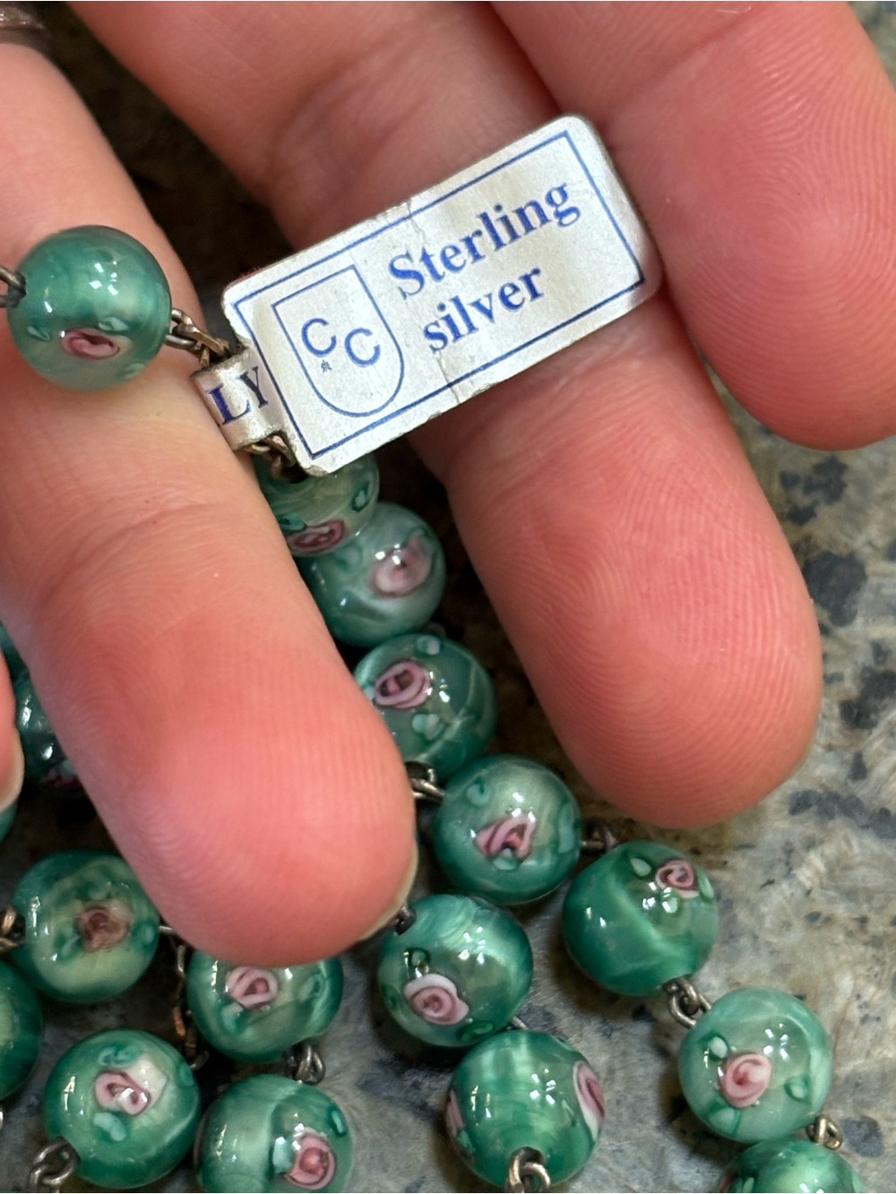 Stunning nwt Sterling Silver made in Italy Murano glass bead rosary necklace - Picture 5 of 6